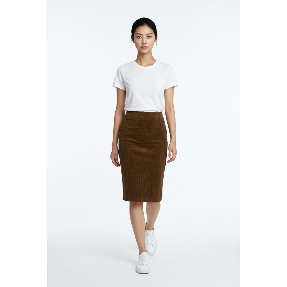J. Jill Brown Corduroy Pencil Skirt Womens Small Stretch Midi Minimalist Neutral